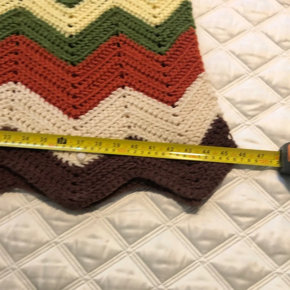 Vintage Handmade Chevron Afghan Crochet Throw Blanket Please Read